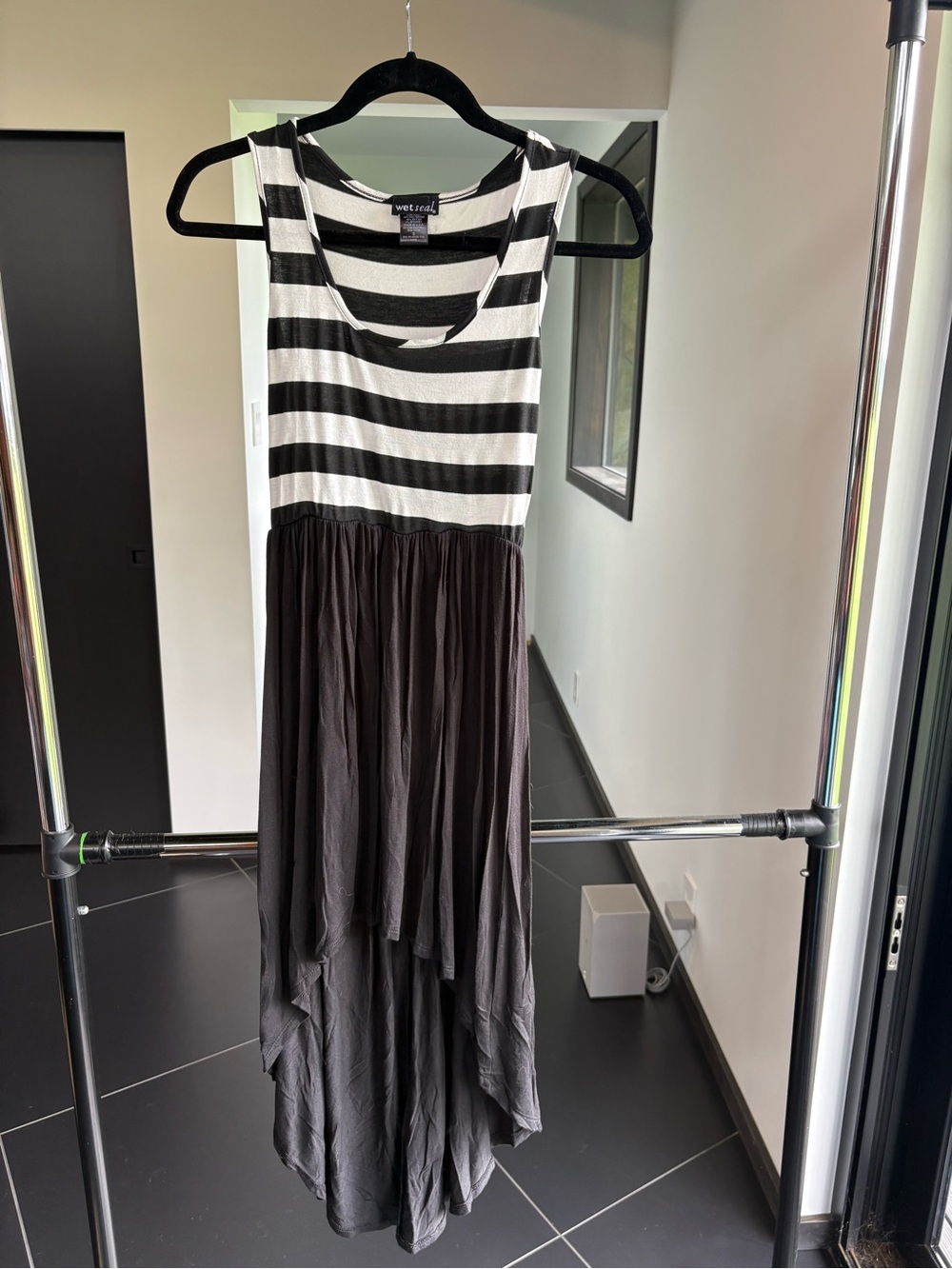 Vintage Wet Seal Black and White Striped Tank High-Low Dress